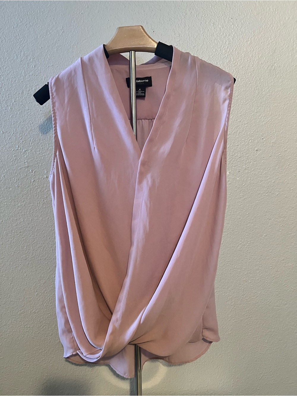 Liz Claiborne Career Top Womens Pink Sleeveless Drape Front Blouse Office Core